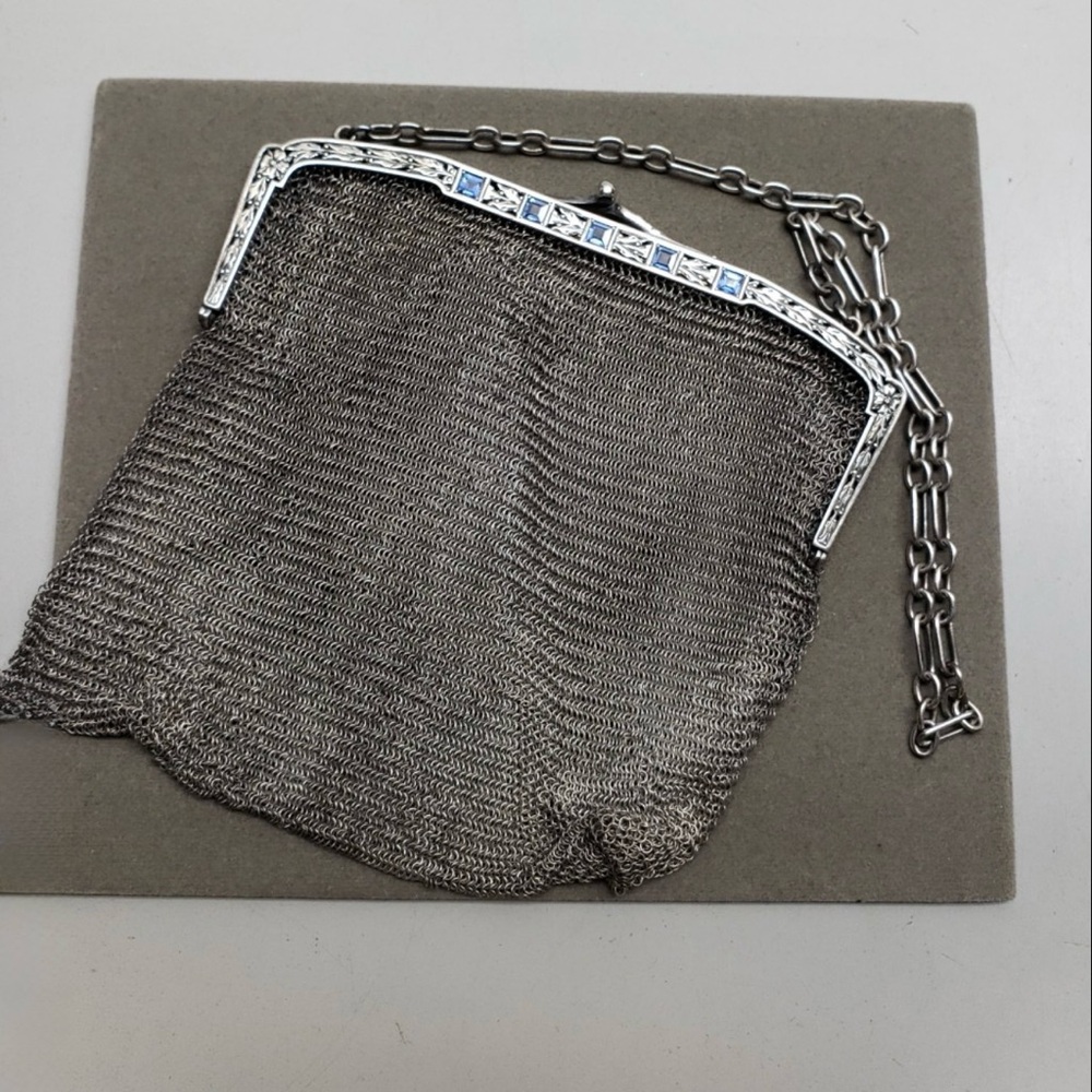Antique Rare Tiffany & Co Sterling Mesh Bag decorated Sapphires